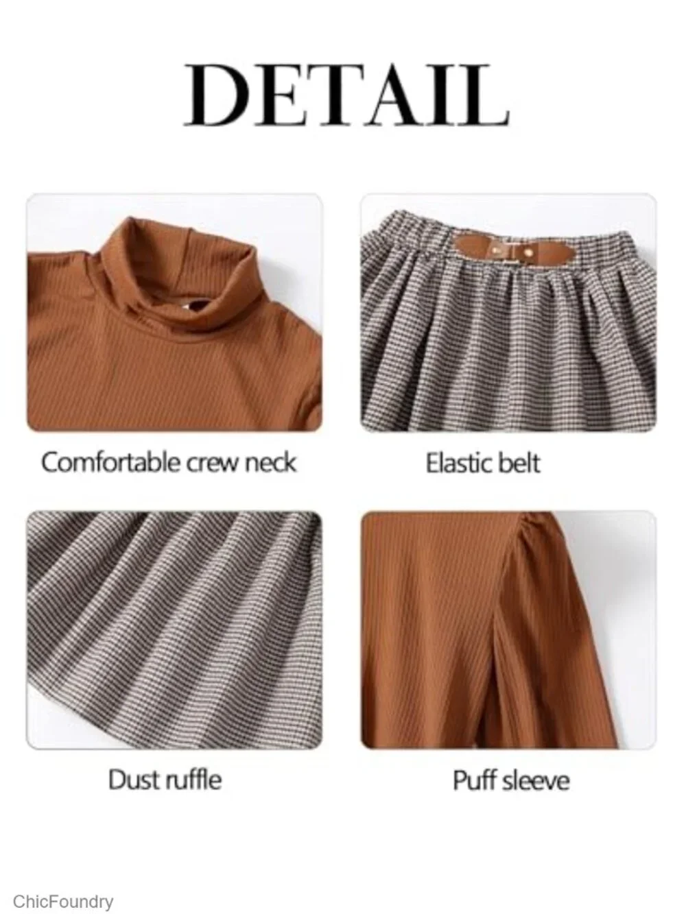 Girls Plaid Skirt Set 2 Piece Outfit Long Sleeve Mock Neck Top